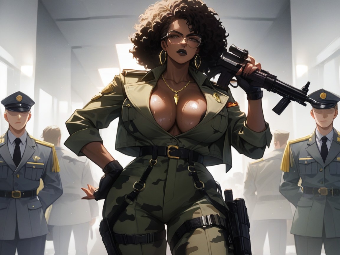 Dense Black Afro, Gold Epaulettes, Sharp Edges And Lines Hentai AI Porn