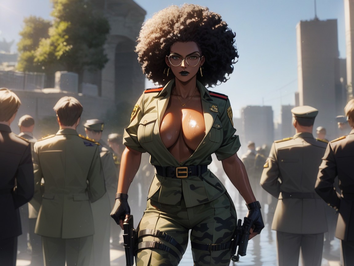Latina, Black Aviator Glasses, Long Breast Width Hentai AI Porn