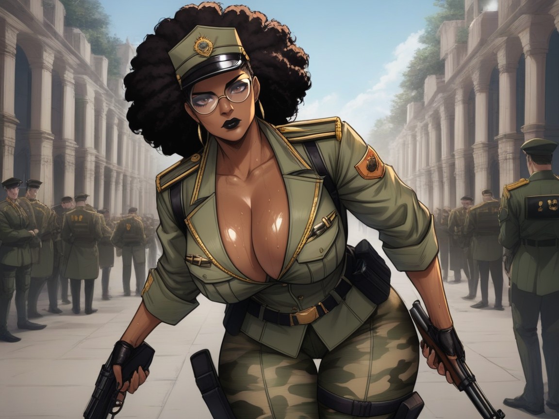 Armored Camo Boots, Afterimage, Trench Coat Latina AI Porn