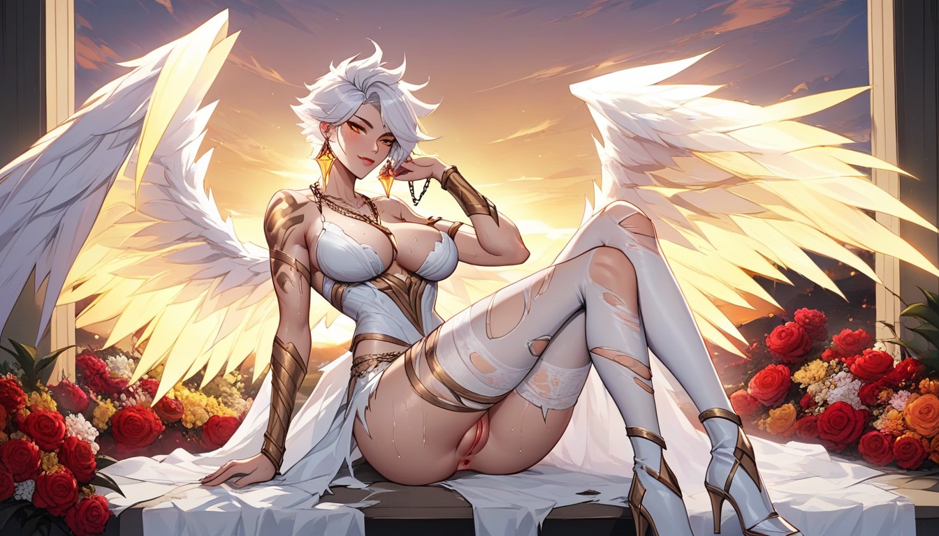 With Glowing Angel Wings, Puffy Pussy, Pretty Pussy Hentai IA