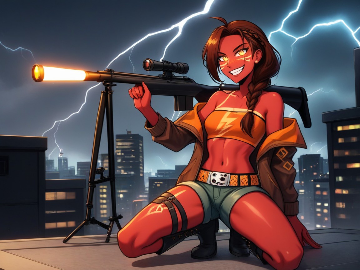 ポニーテール, Neon City Glow In Distance, Espionage Setting ラティーナAIエロ