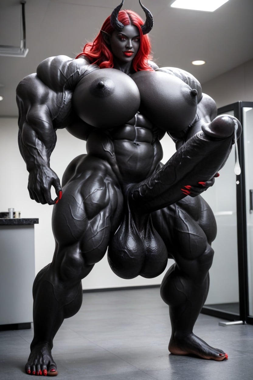 Big Oni Horns, Red Hair, Black Cock Bigger Than Body Shemale AI Porn