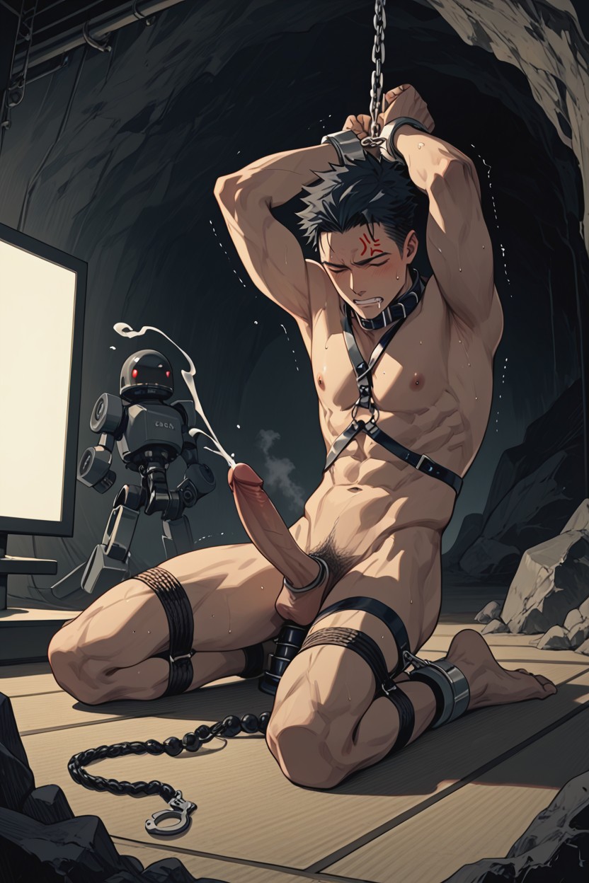 Arms Tied, Legs Tied Overhead, Suction Holes AI Gay Porn
