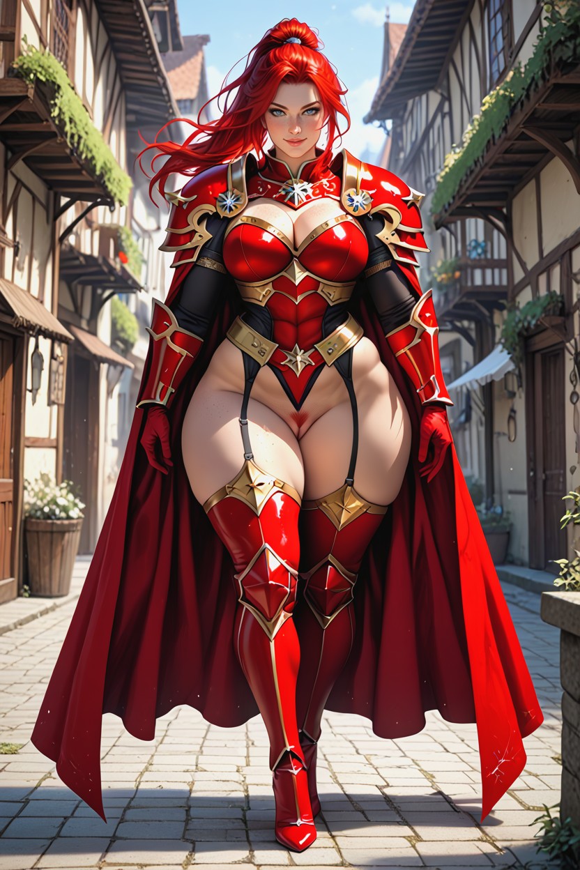 Seductive Smiling, Cape, Red Hair AI Porn