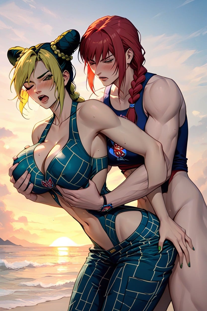 Jolyne One Eye Closed, Makima Groping Jolyne's Breasts, Big Booty Jolyne Hentai IA