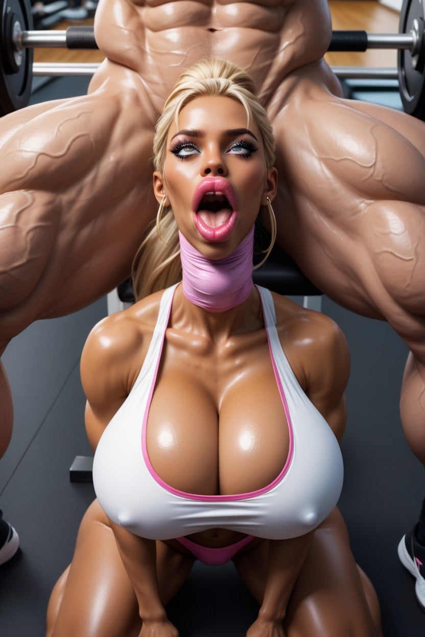 Hyper Extreme Throat Bulge, Tanned Skin, Hyper Flared Cock Outline In Her Hyper Wide Throat AI Porn