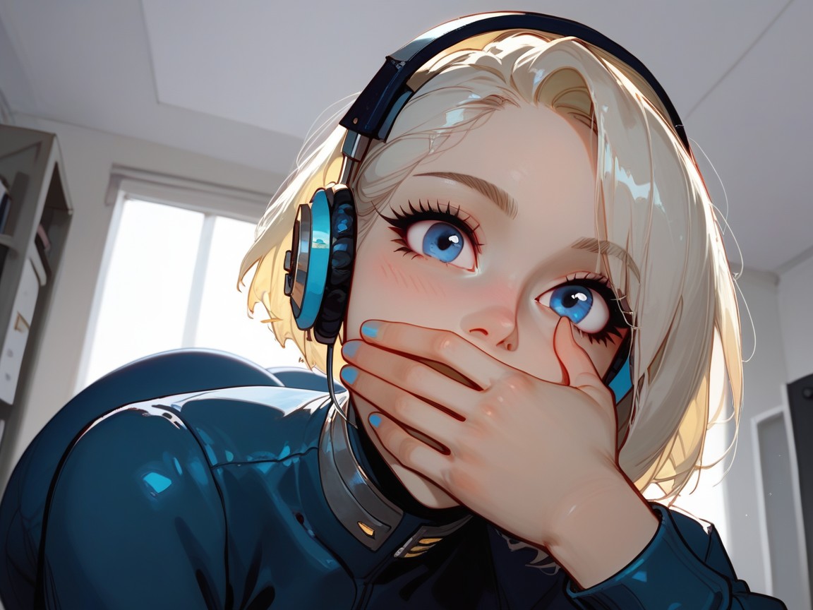 Wearing Blue Metallic Spy Clothes, Blue Jeans, Bokeh AI Porn