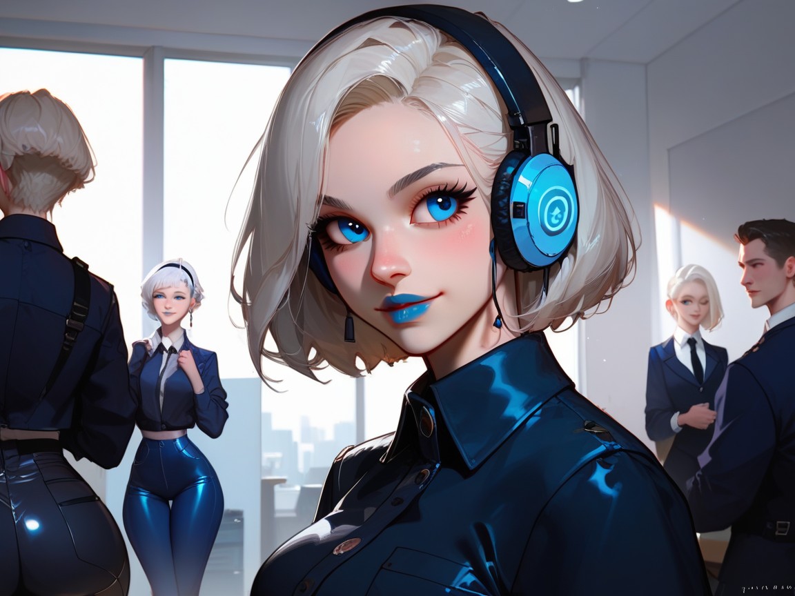 18+, High Rounded Breasts, Blue Jacket AI Porn
