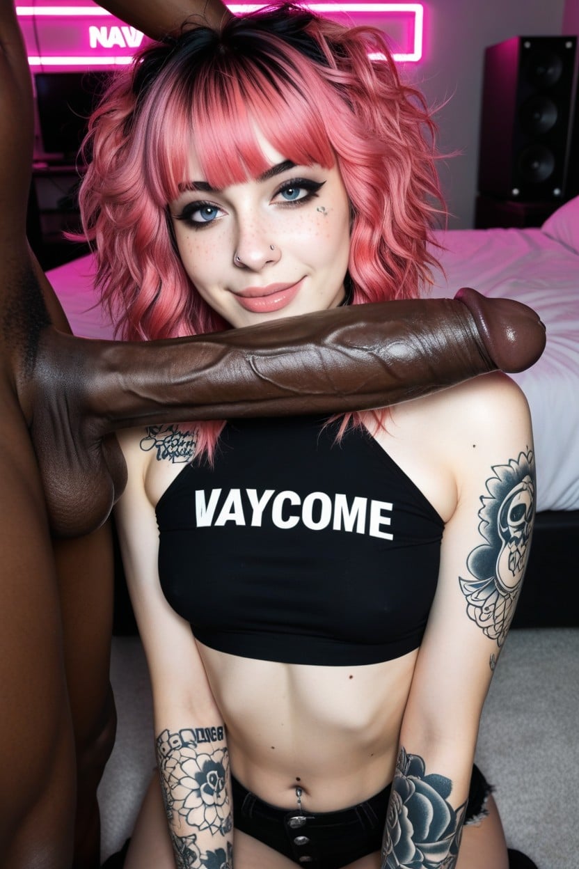 Pink Hair, Small Breasts, Streamer Bedroom AI Porn