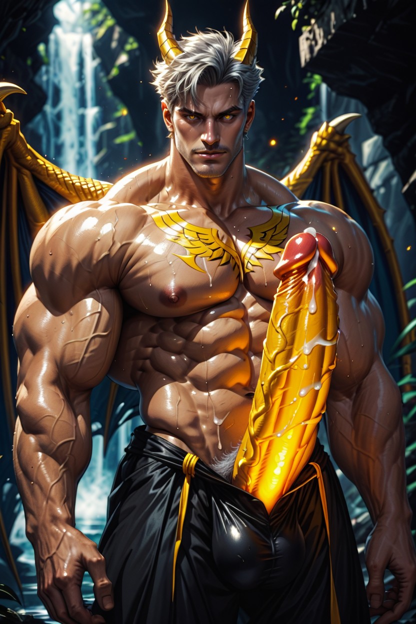 Oversized Muscles, White Dragon, Muscular Body AI Gay Porn