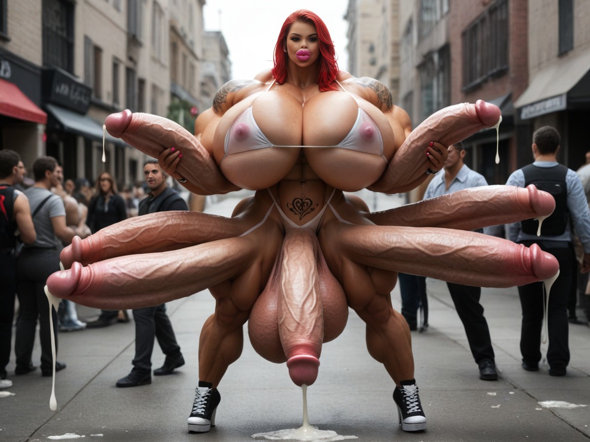 Multi Penis, Penis Bigger Than Body, Red Hair Shemale AI Porn