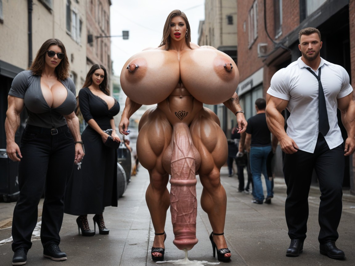 Gigantic Massive Hyper Horseballs, Standing, Nipple Piercing Shemale AI Porn
