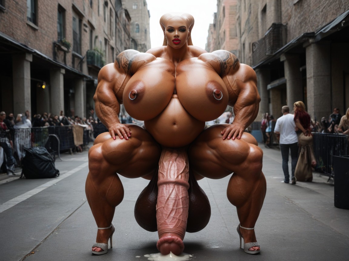 Nipple Piercing, City, Gigantic Massive Hyper Balls Shemale AI Porn