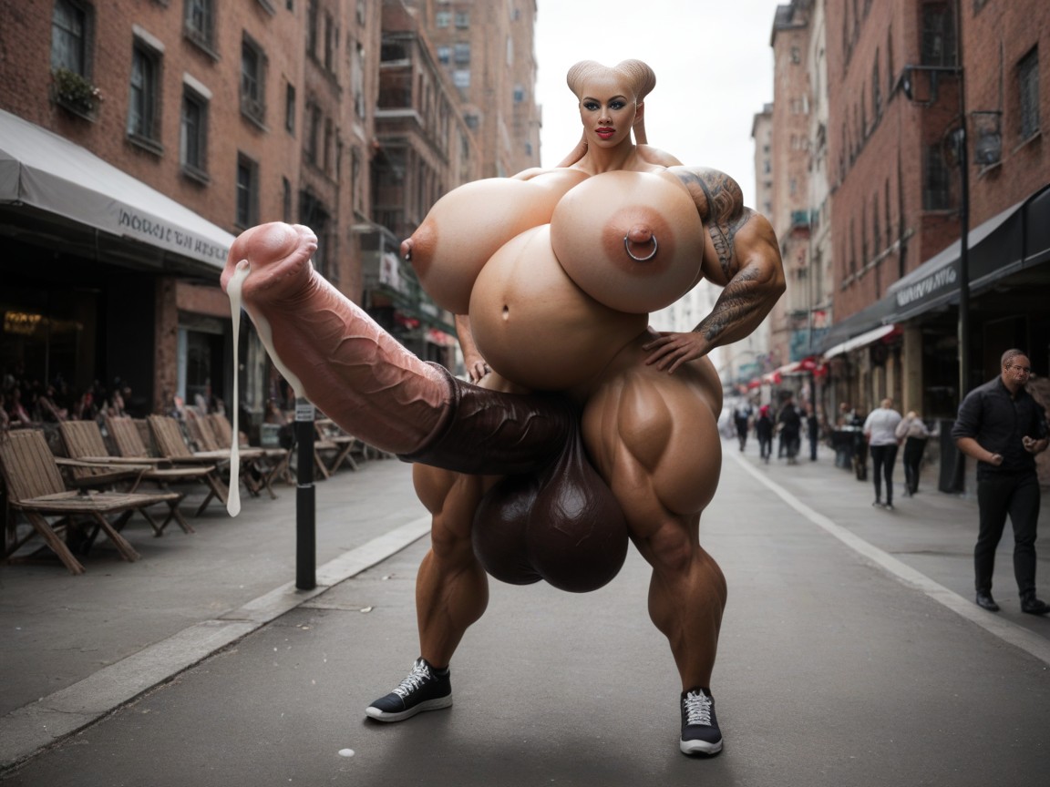Super Gigantic Massive Muscles, Full Body Tattoo, Extremely Gigantic Massive Tickets Horsepenis Shemale AI Porn