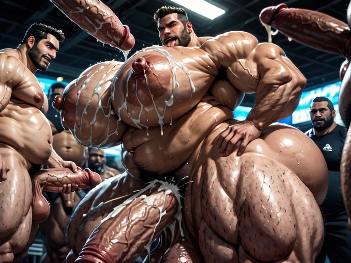Tongue Out, Massive Muscles, Big Pecs AI Gay Porn