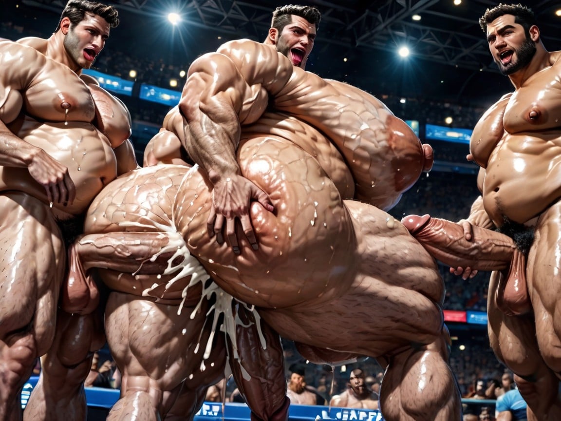 Rear View, Hairy Thick Hyper Muscled Body, Big Extreme Hyper Nipples AI Gay Porn