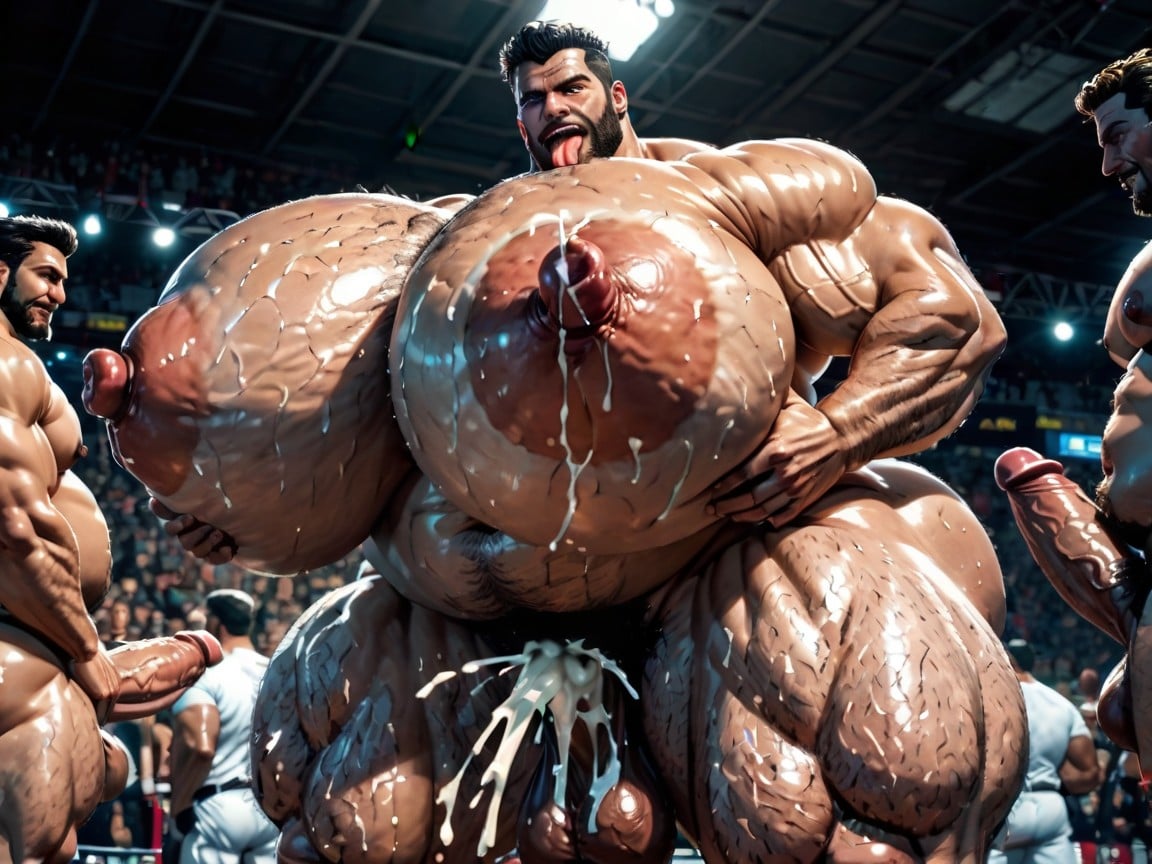 Tongue Out, Massive Muscles, Triple Penetration In Ass AI Gay Porn