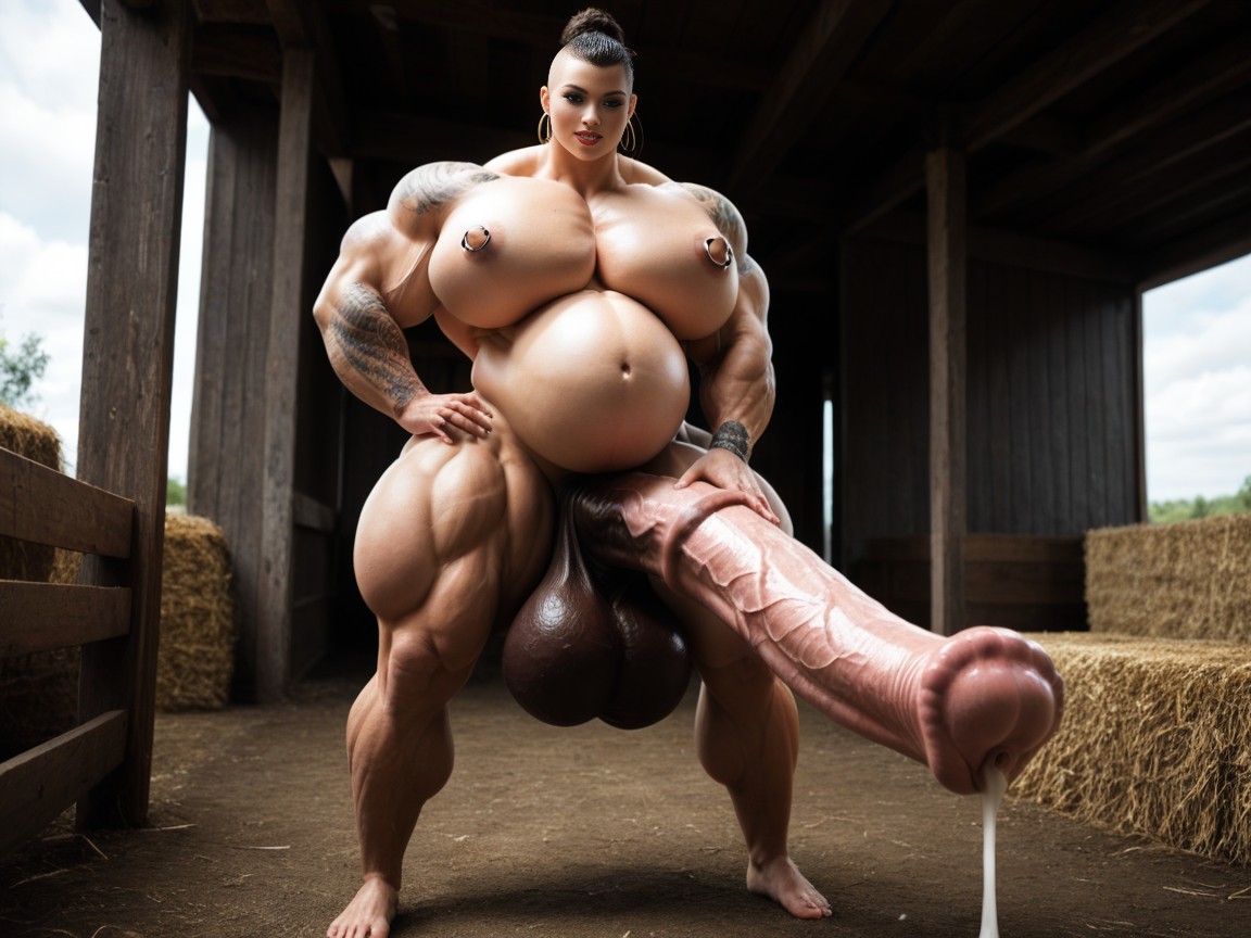 Gigantic Massive Tickets Thighs, Extremely Biggest Muscles, Many People Around Shemale AI Porn