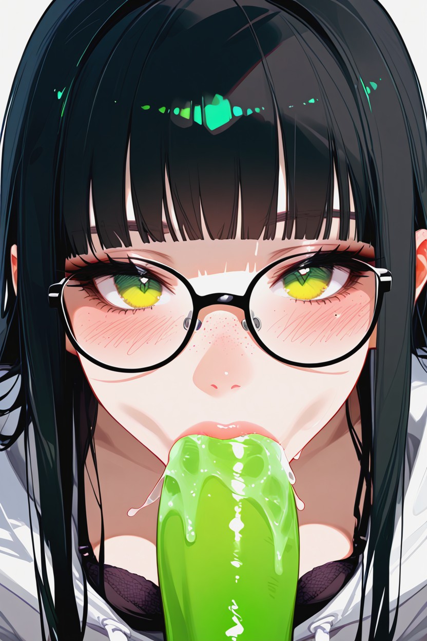 Cleft Of Venus, Black Square Glasses, Eyes Half Closed Hentai AI Porn