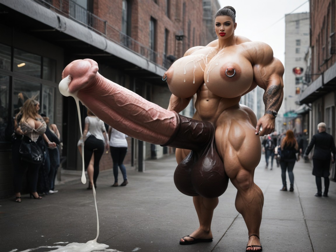 Many People Around, Muscles Growing, Cumshot Shemale AI Porn