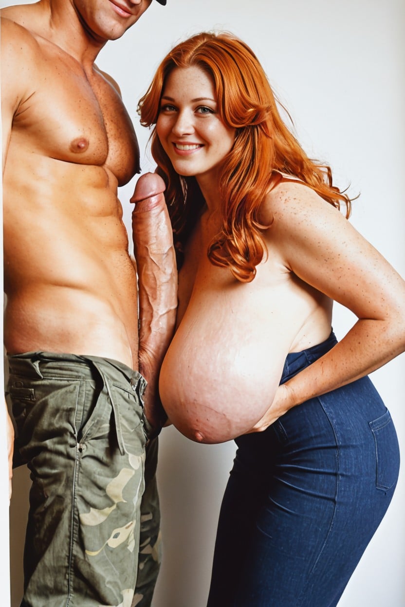 Giant Man Too Big To Fit In Frame, Man Standing Next To Woman, 2 People AI Porn