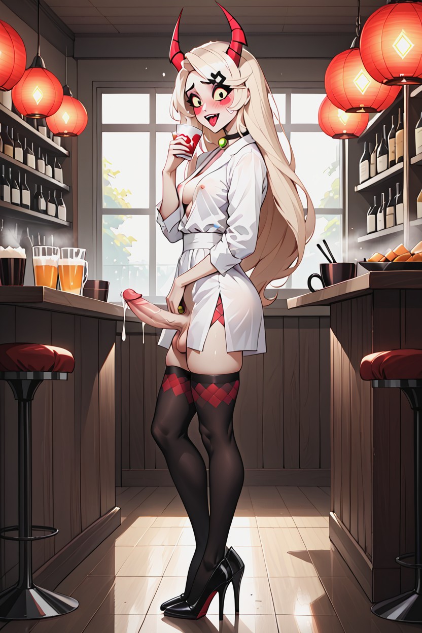 Tongue Out, Horns, Very Shy Shemale AI Porn