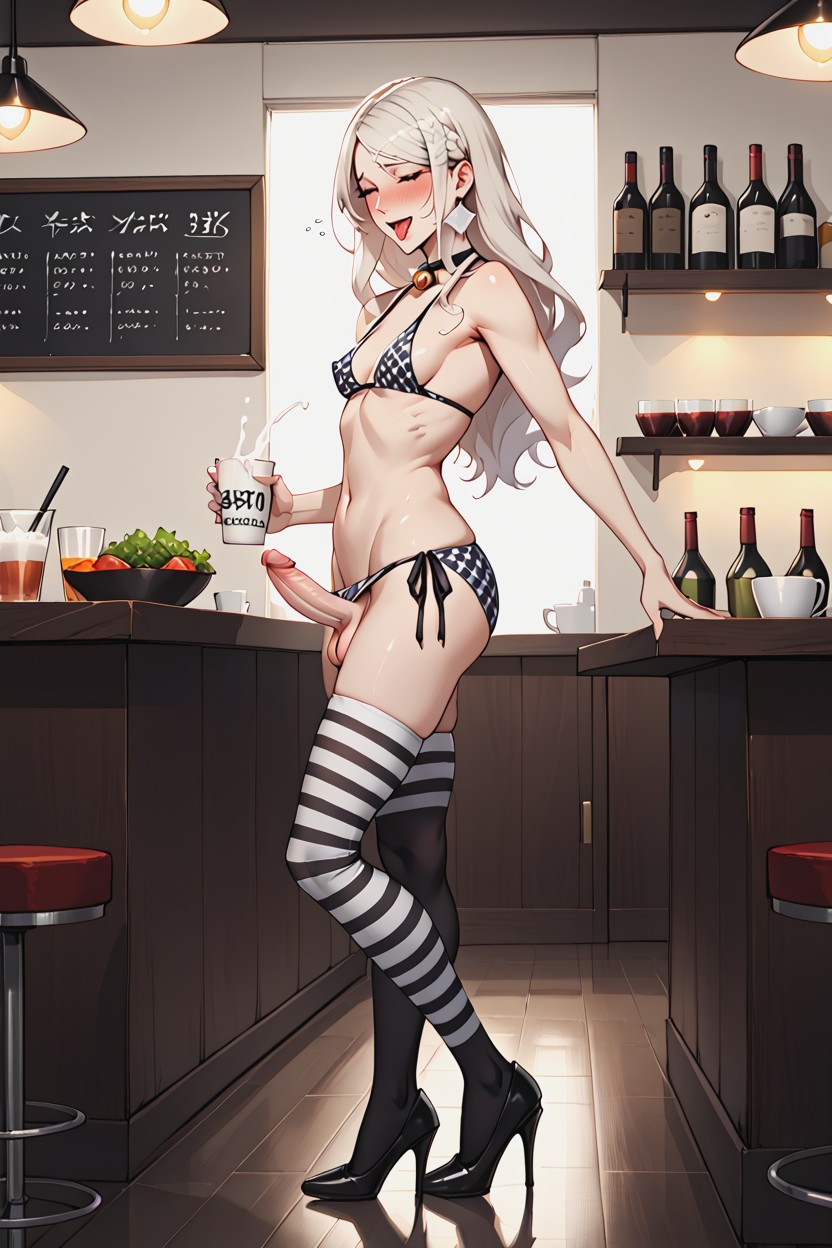 Cafe, Erect Cock, Blushing Shemale AI Porn