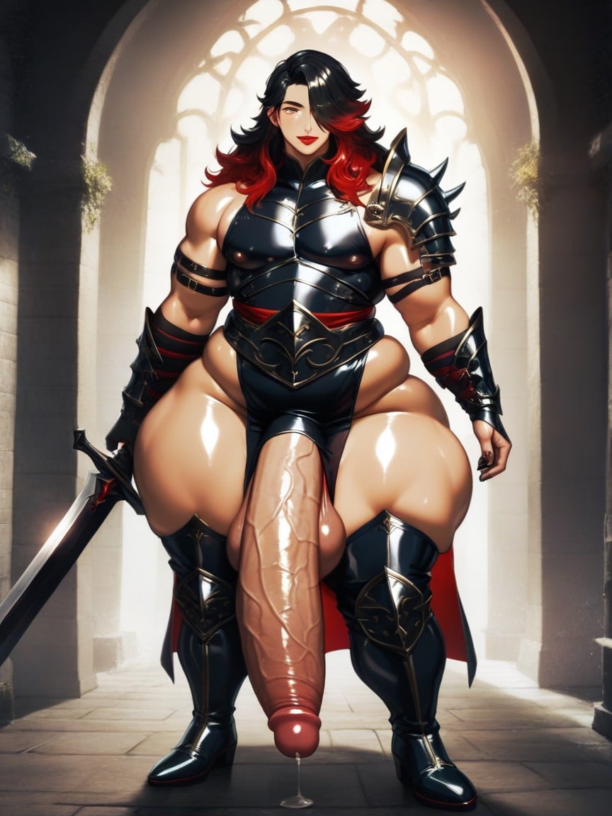 25+, Black Hair With Red Highlights, Broad Shoulders AI Gay Porn