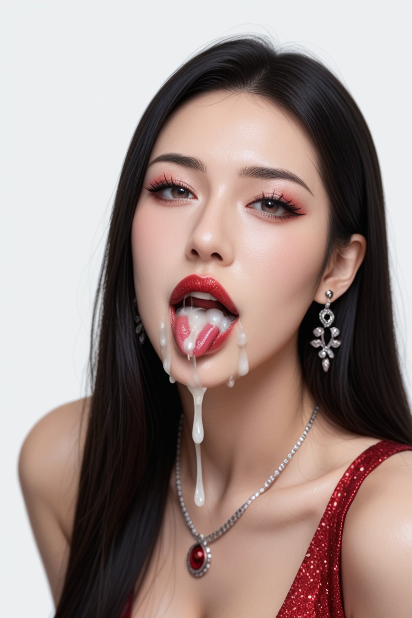 Big Lips, Earrings, Excessive Cum On Face アジアのAIポルノ