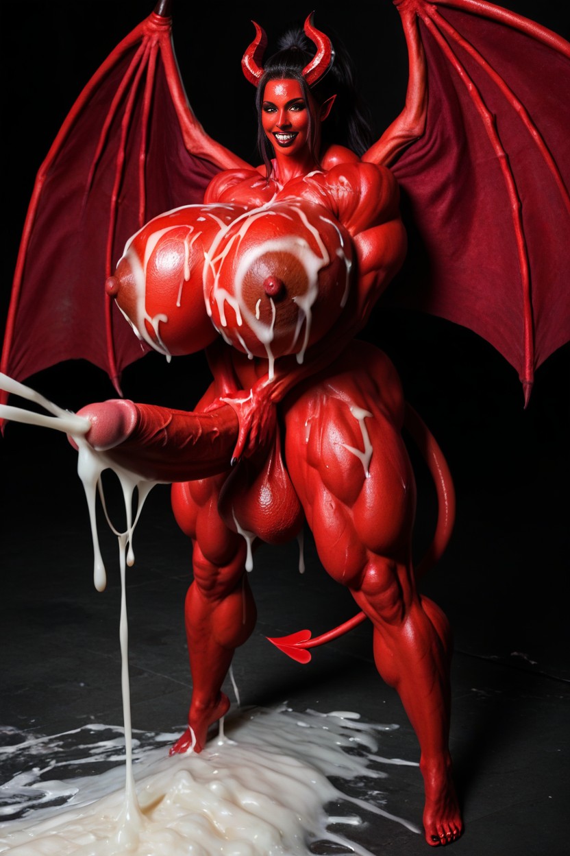 Extremely Muscular, Massive Breasts, Standing Shemale AI Porn