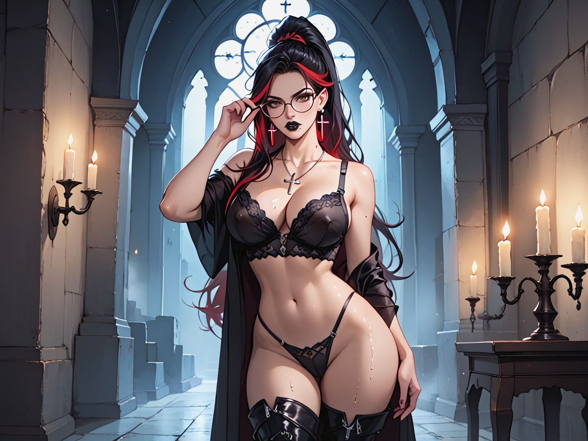 Glasses, Fit Body, Adjusting Glasses AI Porn