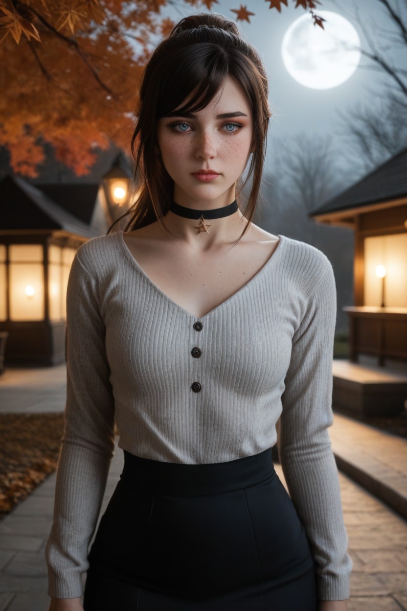 Black Hair, Apprehensive, Narrowing Waist AI Porn