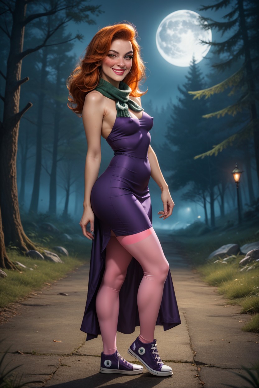 Pink Pantyhose, Purple Summer Dress, Erect Nipples Hentai AI Porn