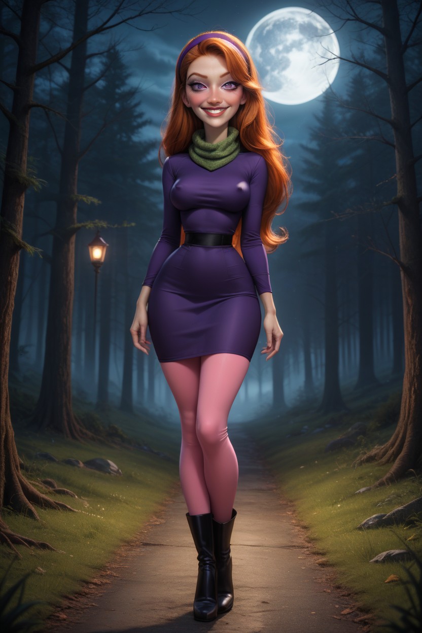 Ginger Hair, Smug Expression, Purple Summer Dress Hentai AI Porn