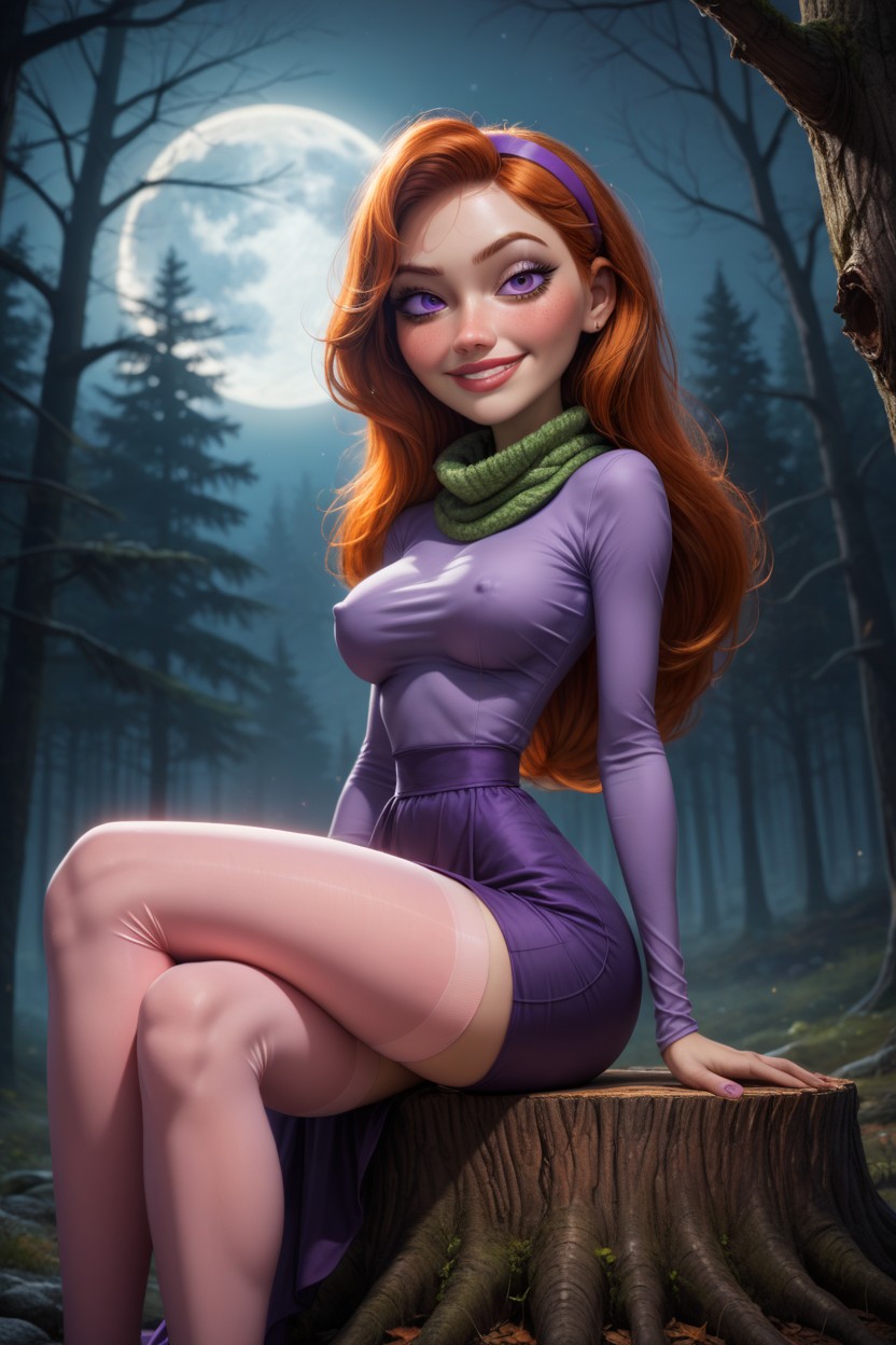 Leaning Against Gigantic Tree, Plump Lips, Spooky Hentai AI Porn