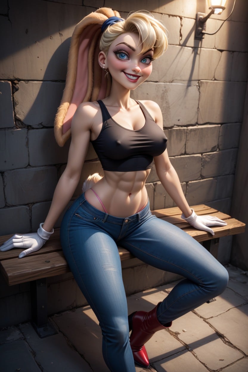 Pixar Art Style, Sitting Down On Bench, Erect Nipples Hentai AI Porn
