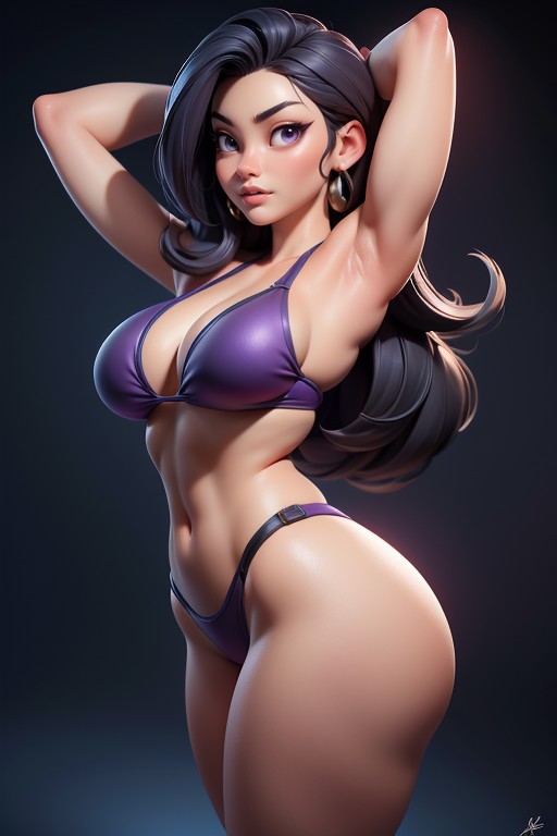Arms Raised Up In Front Of Face, Juicy Curve, Side View Hentai AI Porn