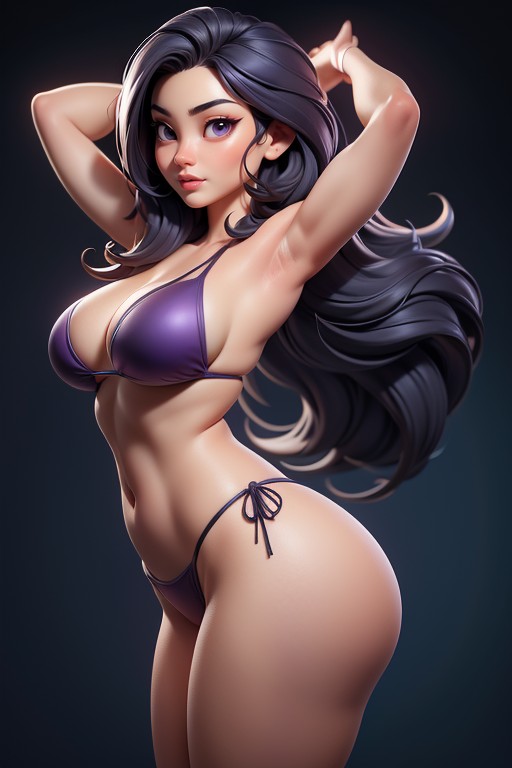 Arms Raised Up In Front Of Face, Thick Thighs, Curvy Hips Hentai AI Porn