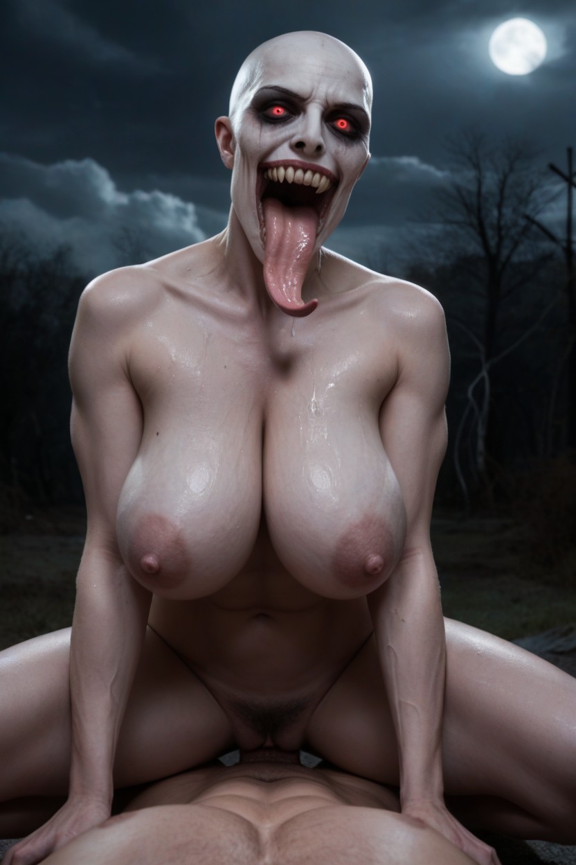 Extremely Sharp Teeth, Night, Tall Grey Alien Women AI 포르노