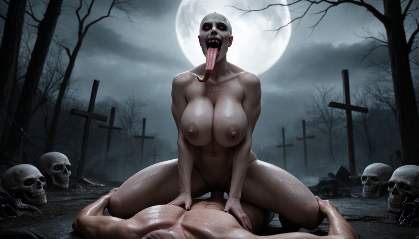 Night, Huge Round Breasts, Long Tongue Porno IA