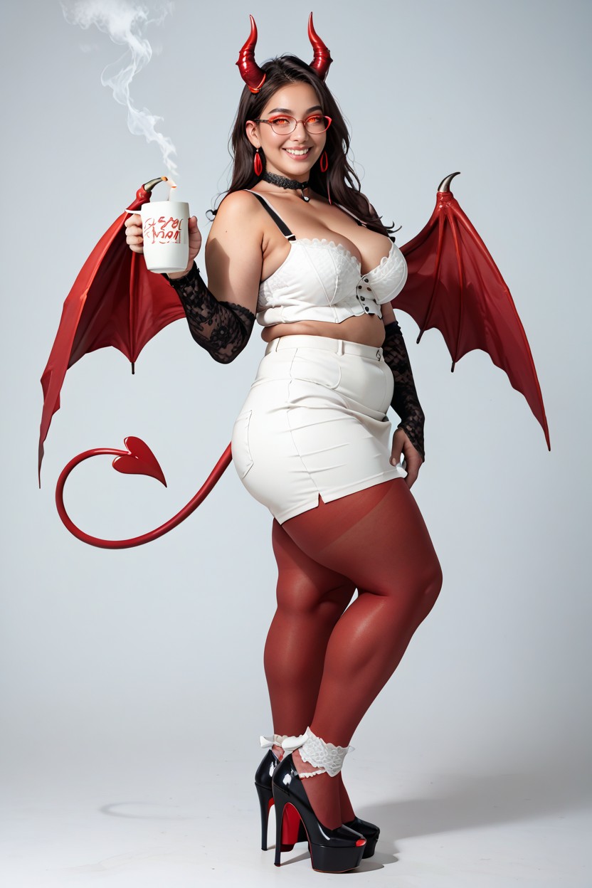 Red Devil Horns, Tall, Rounded Breasts BBW AI 야짤
