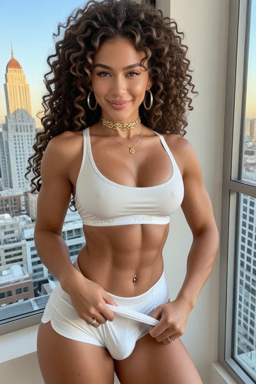 Small Breasts, Dark Brown Hair, Athletic Physique Shemale AI Porn