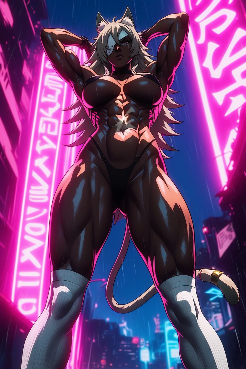 Cyberpunk Aesthetic, African, Sock Soles Visible Hentai AI Porn