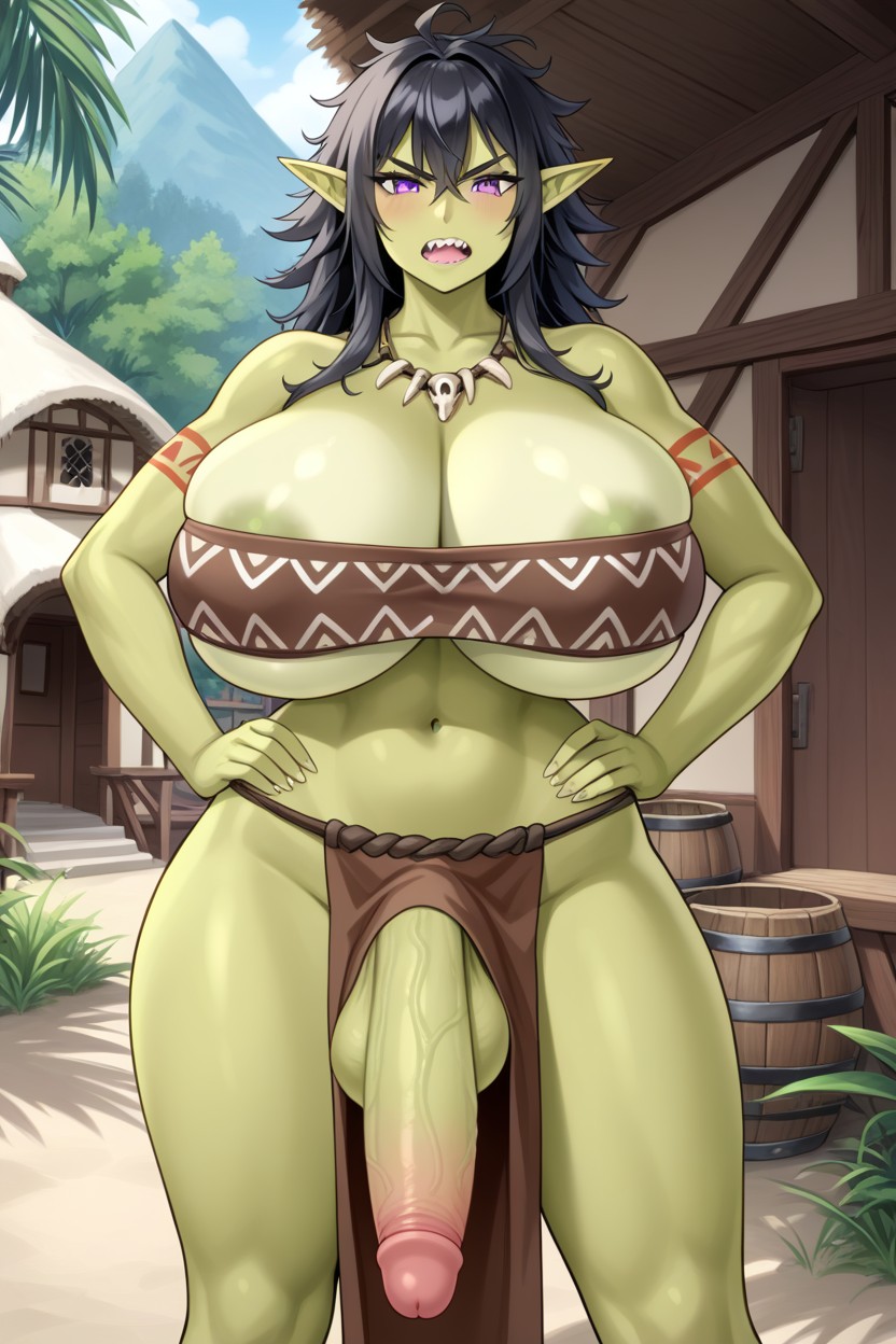 Outside, Green Skin, Mohawk Shemale AI Porn
