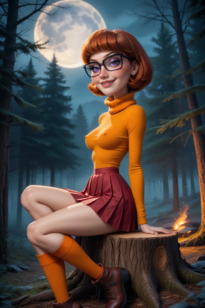 Massive Trees, Plump Lips, Red Pleated Skirt Hentai AI Porn