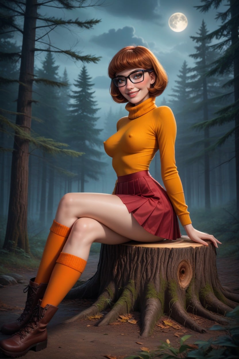 Glasses, Sitting Down, Full Moon Hentai AI Porn