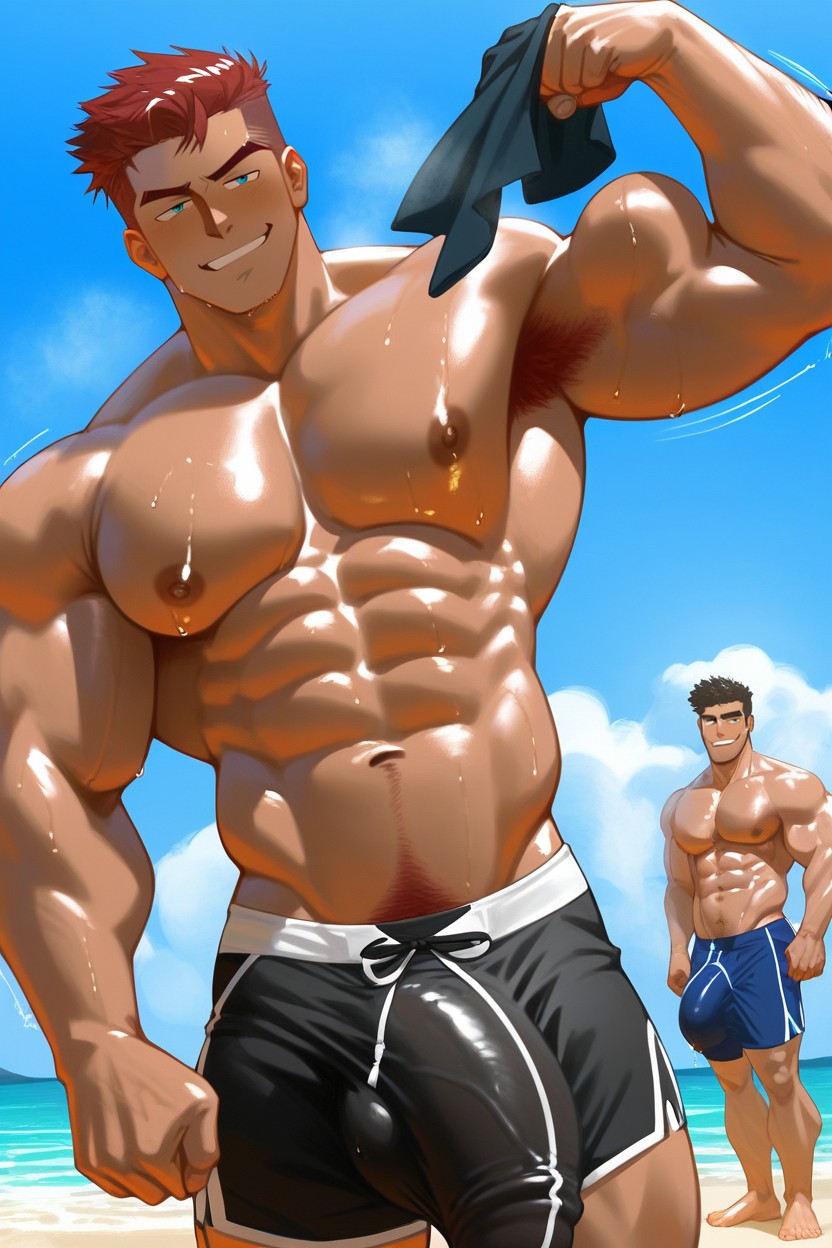 Semi Covering Himself, Mischievous Smirk, Incredibly Smug AI Gay Porn