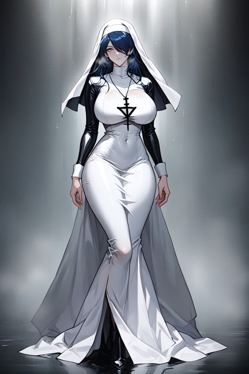 Curve Hourglass Body, White Tight Tunic, Japanese Hentai AI Porn