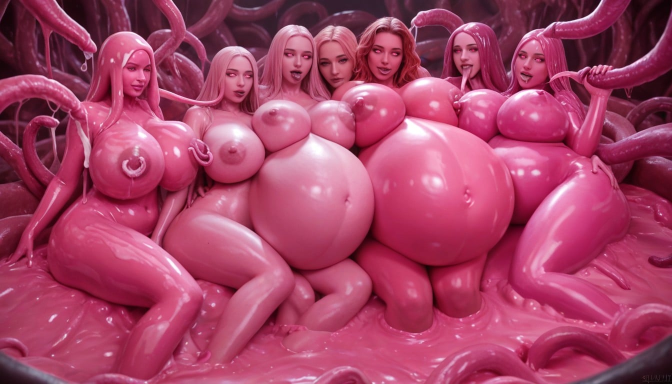 Hyper Puffy Long Nipple, Lots Of Tentacles, Tentacle Cum At Body And Face AI Porn
