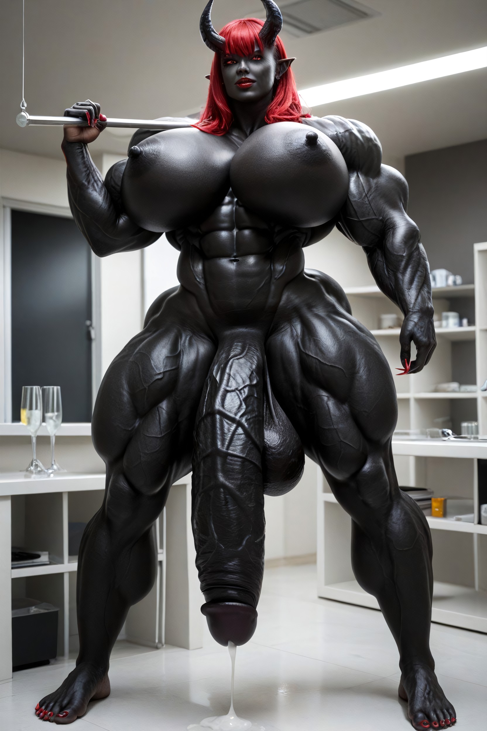 Gigantic Shoulders, Black Barefoot, Hyper Black Cock Growth Shemale AI Porn